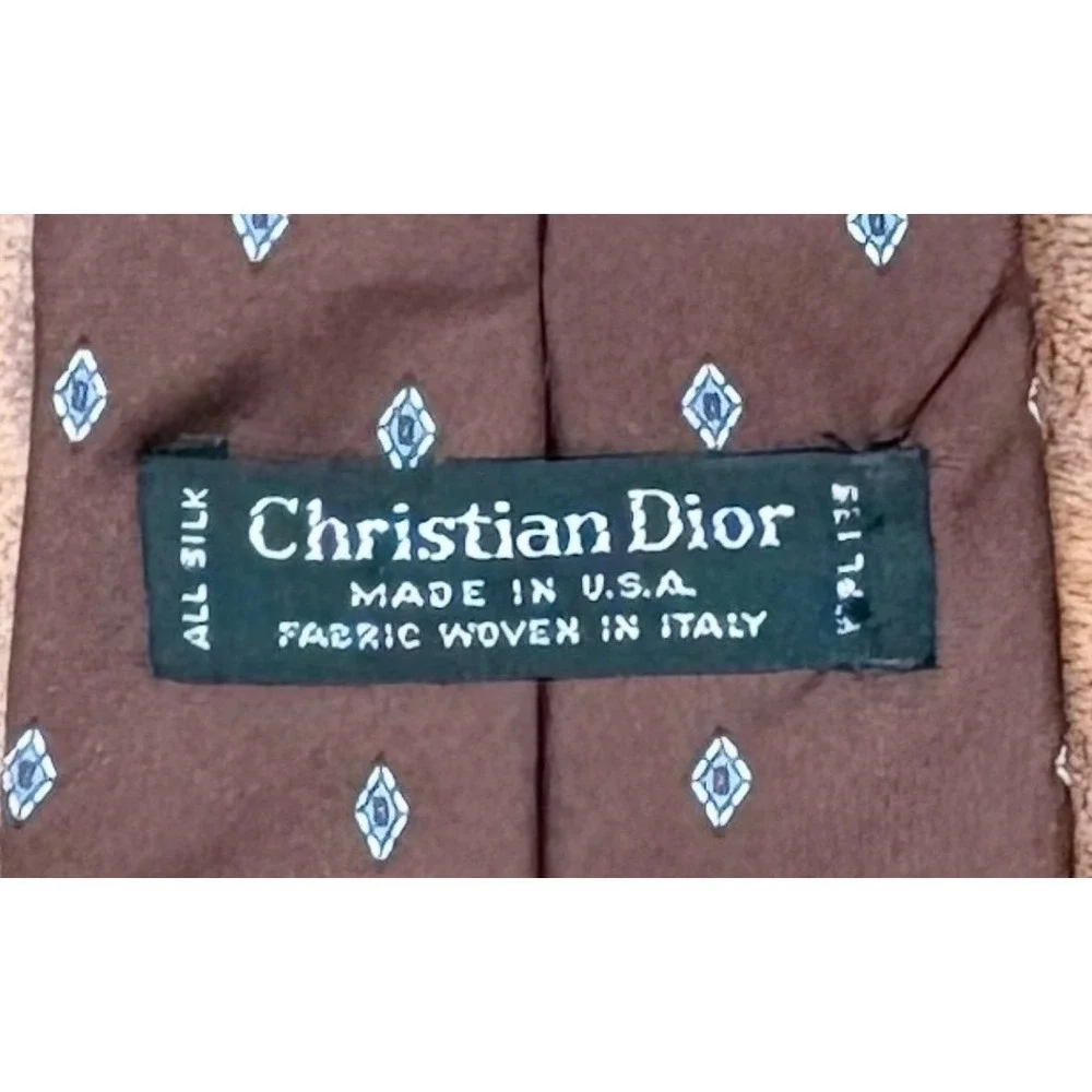 Vintage Christian Dior Geometric Diamond Silk Tie Mens OS Brown USA